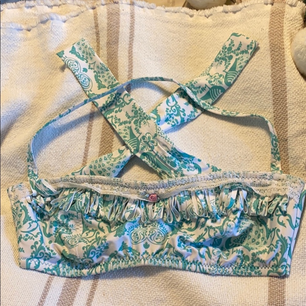 Betsey Johnson teal peacock fringed bikini